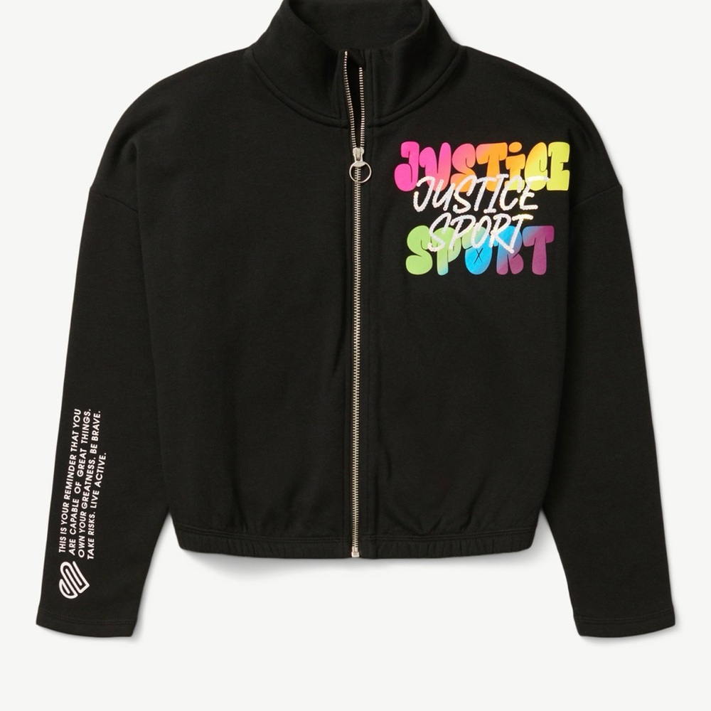 Justice Black Kids Zip-Up Hoodie with Multicolor Lettering